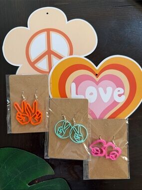 Bundle!! Neon Peace Sign Dangle Earrings - Orange, Mint, Pink